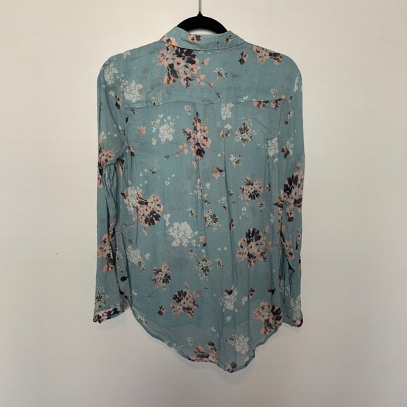CLOTH & STONE BUTTON DOWN SHEER FLORAL BLOUSE SIZE MEDIUM - Picture 2 of 5